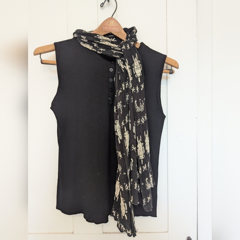 Ethnic African Safari Animals Black Cream Scarf